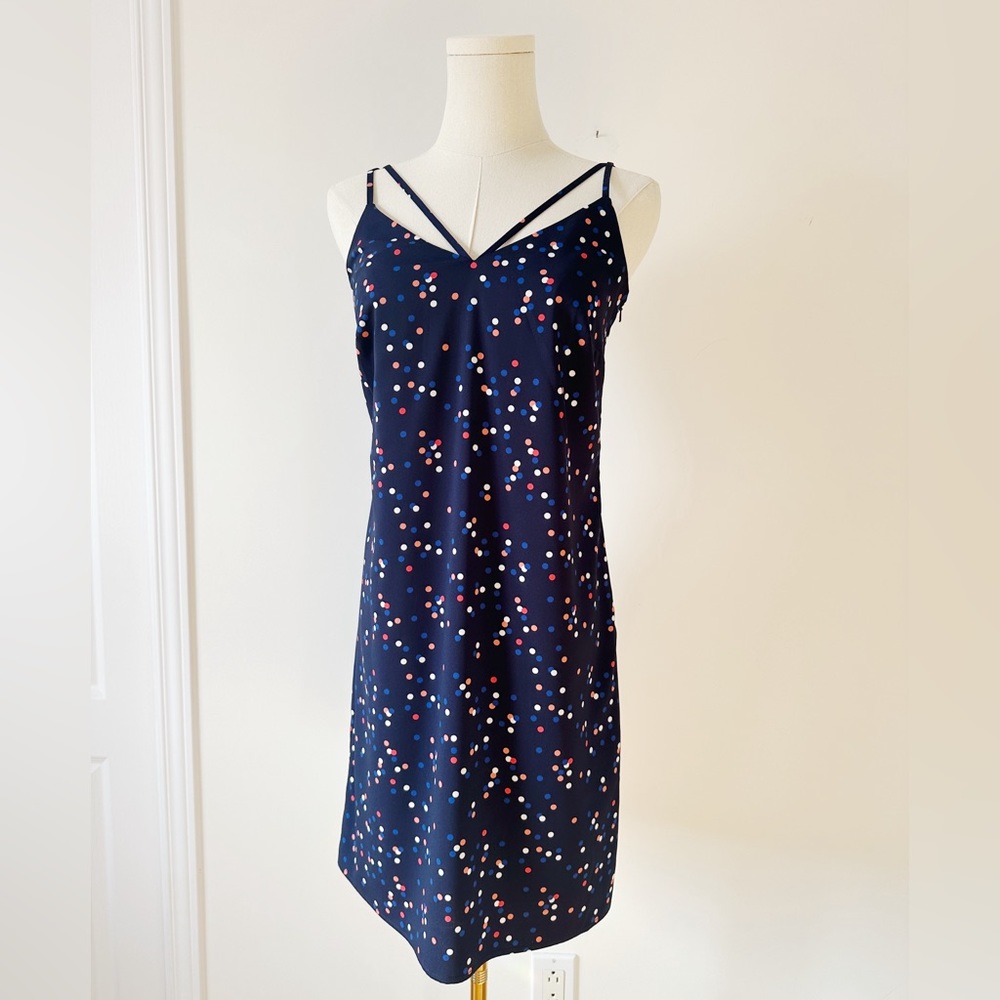 Willow & Thread polka dots womens slip dress navy blue size xxs